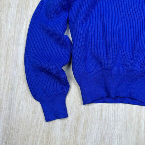 Le Lis Royal Blue Shawl Collar Crossover Pullover Cropped Knit Sweater Medium - Picture 9 of 14